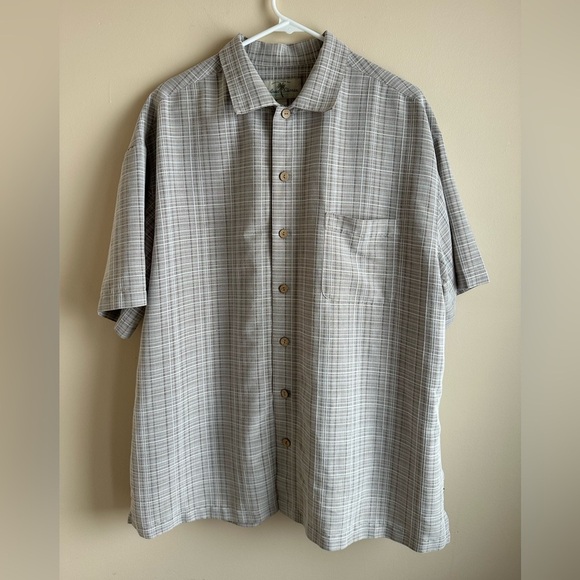 island shores Other - Island Shores Men’s XL Button Down Short Sleeve Casual Shirt Stripes Tan Brown